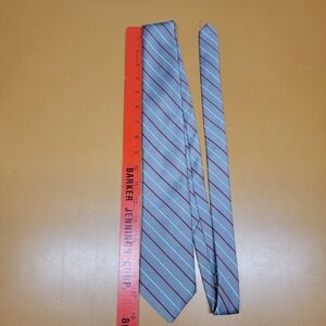 Ketch Mens Grey Red White Diagonal Striped Silk Blend Necktie Business Formal